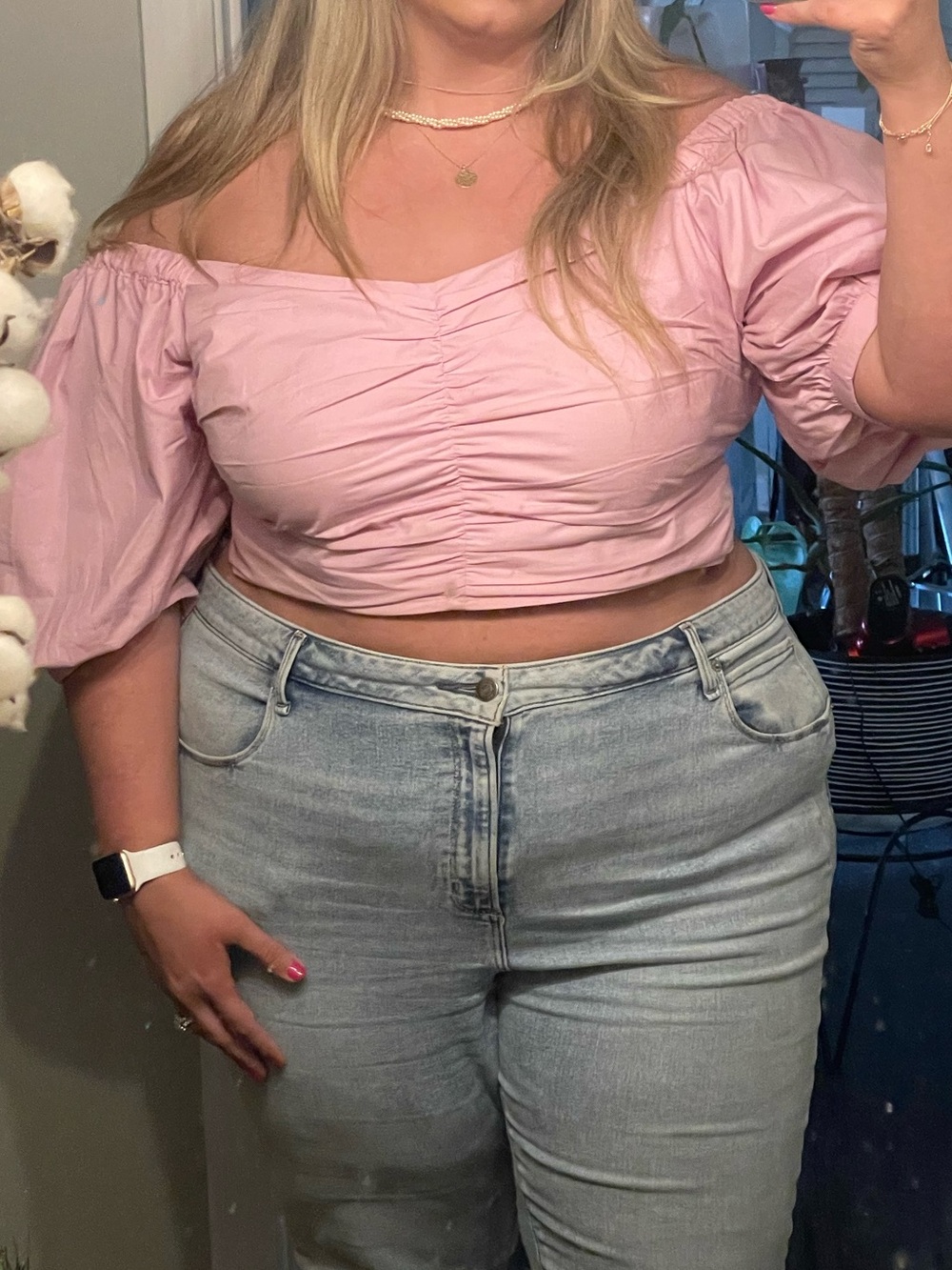 Abercrombie & Fitch Light Pink Puff-Sleeve Crop Top